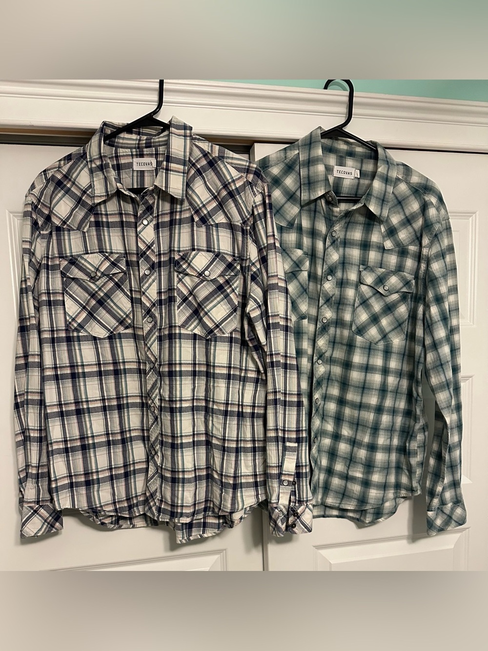 Tecovas Men's Large Lot of 2 Plaid Pearl Snap Cotton Shirts Long Sleeve Western